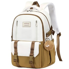 Caoroky knight Travel Laptop Backpack for Women Girls Elementary High School Bag College Backpacks Waterproof Daypack Large Bookbags Purse for Teens Students Computer Bags 15.6 Inch-Brown