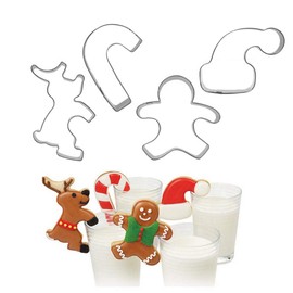 4PCS Hanging Cup Cookie Cutter, christmas mug decor, kitchen accessories chocolate baking tools(Gingerbread Man, Christmas candy, Elk, Santa Claus cap)