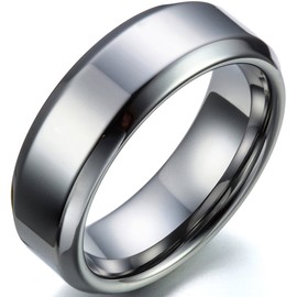 Tungsten Love Matching Comfort Fit Polished Shiny Beveled-Edge Tungsten Carbide Rings 8mm (Size L - Z+3 Selectable) His or 6mm (Size H -V Selectable) Hers Set Aniversary/Engagement/Wedding Bands (Men's Size W)