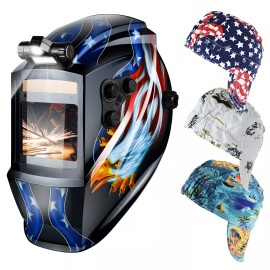 TRQWH Auto Darkening Welding Helmet True Color Solar & 3 Pcs Welding Caps