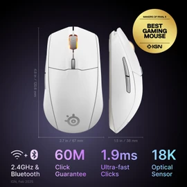 SteelSeries Rival 3 Wireless Gen 2 Gaming Mouse — 2.4GHz and Bluetooth — 18000 DPI TrueMove Air Optical Sensor — 60 Million Click Durability — Light-Weight — 100% PTFE Feet — White