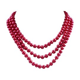1920s Long Pearl Necklace Faux Pearls Necklace Imitation Beaded Long Pearls Necklace 1920s Gatsby Costume Jewelry-red