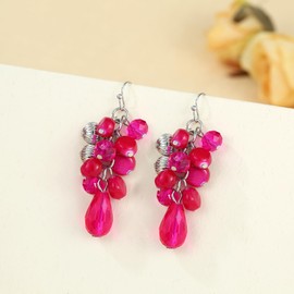 Xalroco Colorful Dainty Cluster Dangle Earrings for Women Trendy Statement Elegant Sparkly Drop Earrings Boho Fancy Teardrop Long Dangly Earrings for Women Wedding Bride Earrings Jewelry Gift (hot pink)