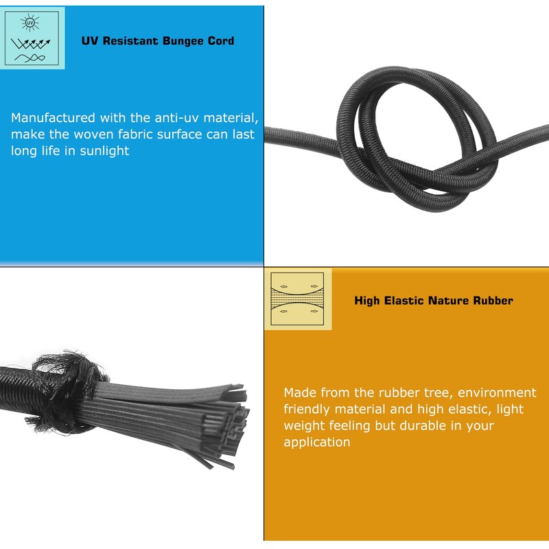 Joneaz Bungee Shock Cord Real Rubber UV Resistant 1/4" Diamete