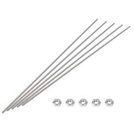 HiPicco M3 x 250mm Fully Threaded Rod & Studs, 304 Stainless Steel Right Hand Threads Rods, M3-0.5 Thread Pitch for Anchor Bolts, Clamps, Hangers and U-Bolts 5 Pack【with Nuts】