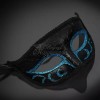 Couple's Masquerade Masks | Feather Masquerade Masks Black/Teal Blue