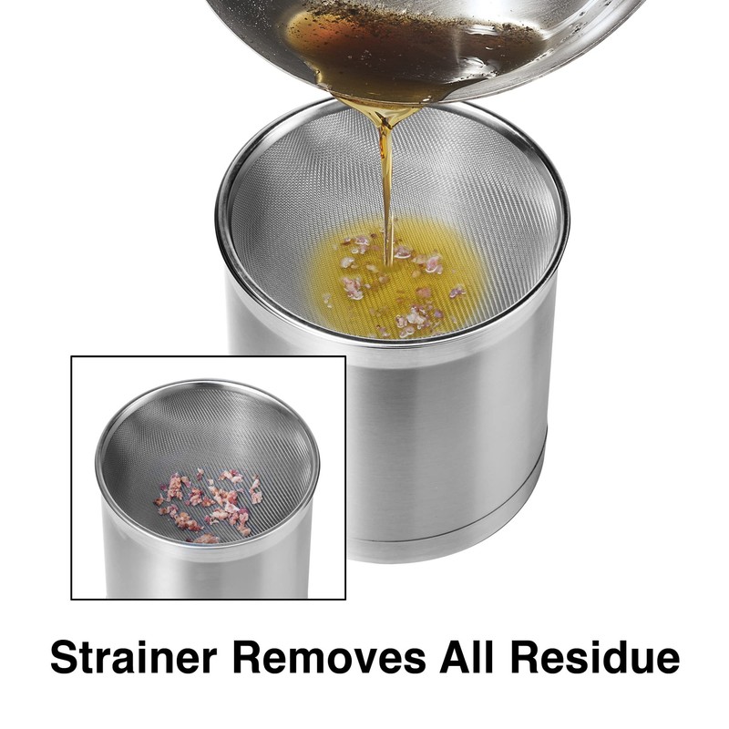 Oggi Stainless Steel Jumbo Grease Container with Removable Strainer and