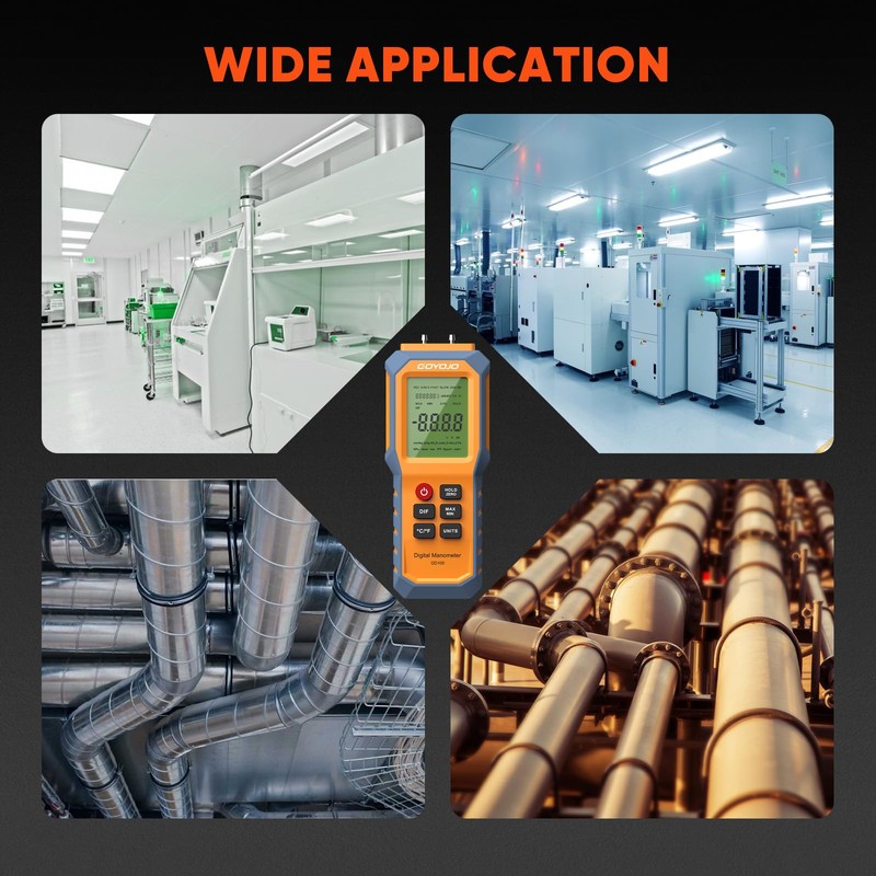 Handheld Manometer with Backlit, Dual-Port HVAC Digital Manometer Gas Pressure