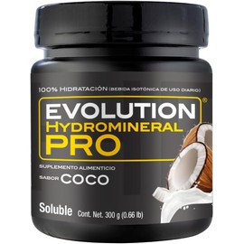 EVOLUTION, Electrolitos, Bebida Hidratante en Polvo, Hydromineral Pro, 5 Electrolitos, Sugar Free, Zero Carb, Sabor Coco, 60 Porciones, 300 g