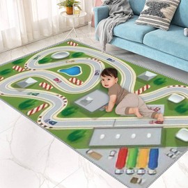 ZCVJPZHZMS Kids Play Area Rugs Race Track View from Above Raster Version 3D Carpet Extra Large Rug Kids' Bedroom Playroom Nursery Decor for Boys Girls, Learning & Playing 5x8 ft