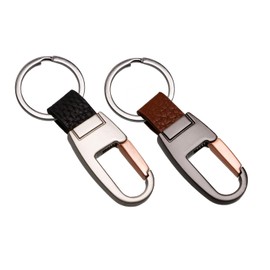 Harts Brushed Metal Strong Key Ring Clip with PU Leather insert (Two units, One of each)