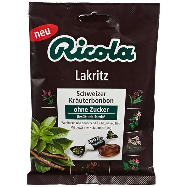 Ricola Licorice/ Lakritz Sugarfree Swiss herbal Bonbon (3 Bags each 75g) - fresh from Germany