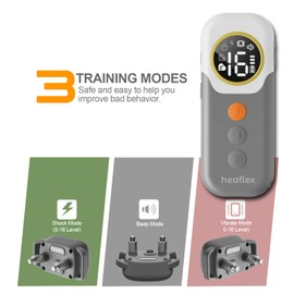 Heaflex Dog Training Collar with 1640FT Range, Security Lock, Waterproof Dog e-Collar with 3 Modes: Beep, Vibration, Shock Modes, Rechargeable and Suitable for All Breeds and Sizes (Gray)