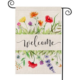 JIMOWANG Spring Watercolor Floral Burlap Garden Flag Double Sided Outdoor Decorative Yard Flag 12"x18" Porch Patio Banner Flags