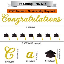 Pre-Strung Graduation Congratulations Banner No DIY Glitter Congratulation and Grad Caps Banners 2PCS Graduation Decorations for Class of 2025 High School College Nurse Week