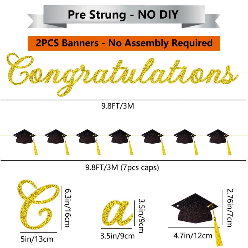 Pre-Strung Graduation Congratulations Banner No DIY Glitter Congratulation and Grad