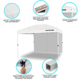 OASISHOME Pop-up Portable Outdoor Canopy Tent 10'x10' Instant Gazebo, with 1 Sidewall, Carry Bag, Stakes, Ropes, for Outdoor/Beach/Patio/Wedding Parties and Commercial Events (10FTx10FT, White)