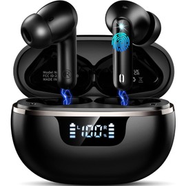 Wireless Earbuds, Bluetooth 5.4 Headphones Deep Bass Stereo, in-Ear Earphones with 4 ENC Mics, 45H Playtime LED Display Mini Charging Case Ear Buds, IP7 Waterproof Wireless Headphones for Android iOS