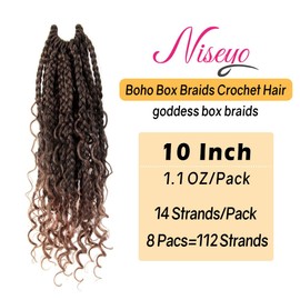 Niseyo Goddess Box Braids Crochet Hair 10 Inch 8 Packs Short Crochet Box Braids Pre Looped Curly Ends Premium Quality Synthetic Hair (T30/Ombre Medium Dark Brown)