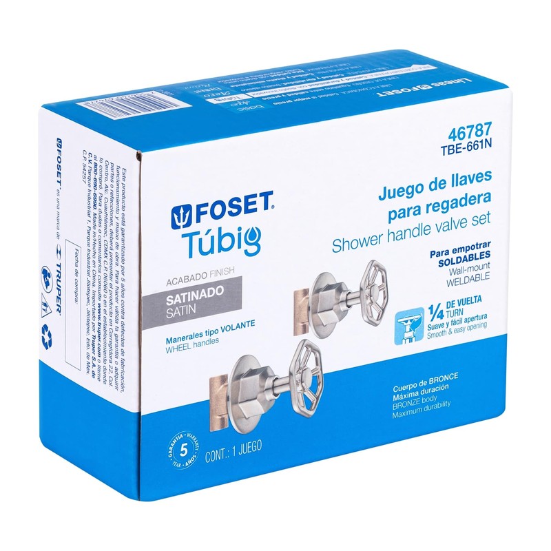 Foset Tubig TBE-661N, Juego manerales redondos soldables para regadera satín
