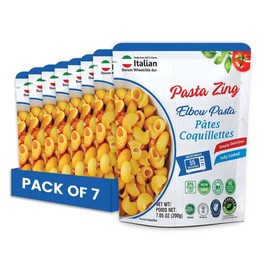 Pasta Zing Elbow Pasta – Fully Cooked, Microwave-Ready in 55 Seconds, Made with 100% Italian Durum Wheat, Non-GMO, Halal & Kosher Certified – 7.05 oz (Pack of 7)