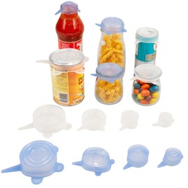 WhisprWield Extra Small Silicone Stretch Lids 8PCS Resuable Jar Cover Fit 1.2 to 3.3 Inch Containers,BPA Free, Leakproof, Microwave&Freezer Safe,Blue Clear, Different Size