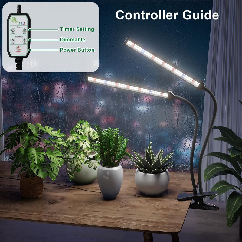 GooingTop Grow Light LED Gooseneck Lamp,Dual-Head White Full Spectrum 148
