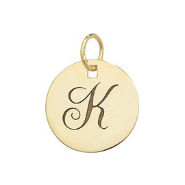 9ct Gold Plain Round Disk Initial K Pendant On A 16 Inch Belcher Necklace