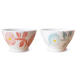 J-kitchens Pair Kiln Kurawanka Rice Bowl, 4.2 inches (10.8 cm), Hasamiyaki, Made in Japan, Dahlia, Light, Blue, Red