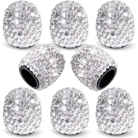 MEAJOO 8PCS Bling Crystal Diamond Tire Stem Valve Caps, Dustproof Car Wheel Tire Valve Caps Universal Tire Valve Stem Covers for Cars, SUV, Trucks, Bikes, Motorcycles, Bicycles (White)