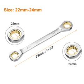 sourcing map Double Box End Ratcheting Wrench 22mm-24mm CR-V Steel Metric 12 Point Ratchet Wrench Black Nickel Plating Box End Spanner Tool with 72 Tooth Gear for Auto Repair DIY Project