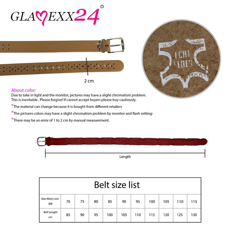 Glamexx24 Women's Genuine Leather Belt, 2 cm Wide, Denim Belt,