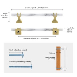 Lepatape 10 Pack 6-1/4 Inch White Marble Cabinet Pulls, Gold Cabinet Handles Marble Grain and Gold Pulls, Kitchen Cabinet Handles Square Dresser Drawer Pulls Kitchen Hardware