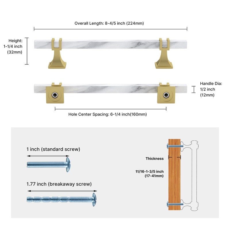 Lepatape 10 Pack 6-1/4 Inch White Marble Cabinet Pulls, Gold