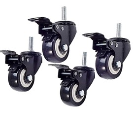 50mm Swivel Castor with M10×100mm Threaded Bar Workbench Replacement Castors PU Wheels for Small Shelves and Furniture Double Bearing Load 150kg 4 Pack (Brake)