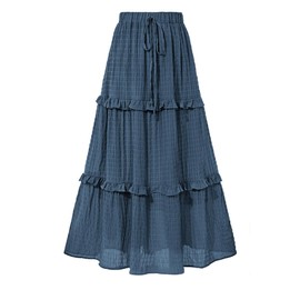 BTFBM Women's Long Summer Skirt 2025 Elegant High Waist Cocktail Party Wedding Guest Dress Flared A-Line Midi Skirts(Grey Blue,Medium)