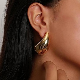 43MM Big Lightweight Chunky Gold Hoop Earrings Trending 18K Gold Plated Dupes Earrings Lightweight Waterdrop Hollow Open Hoops Hypoallergenic Fashion Jewelry for Women