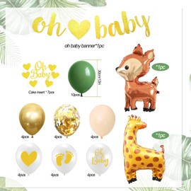 Baby Shower Decoration Boy, Baby Shower Balloons Neutral, Children's Birthday Decoration Forest Animals, Baby Shower Decoration Green, Jungle Decoration Balloons for Boys Girls Baby Shower Birthday