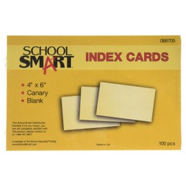School Smart Heavyweight Plain Index Cards - 4 x 6 inches - Pack of 100 - Canary