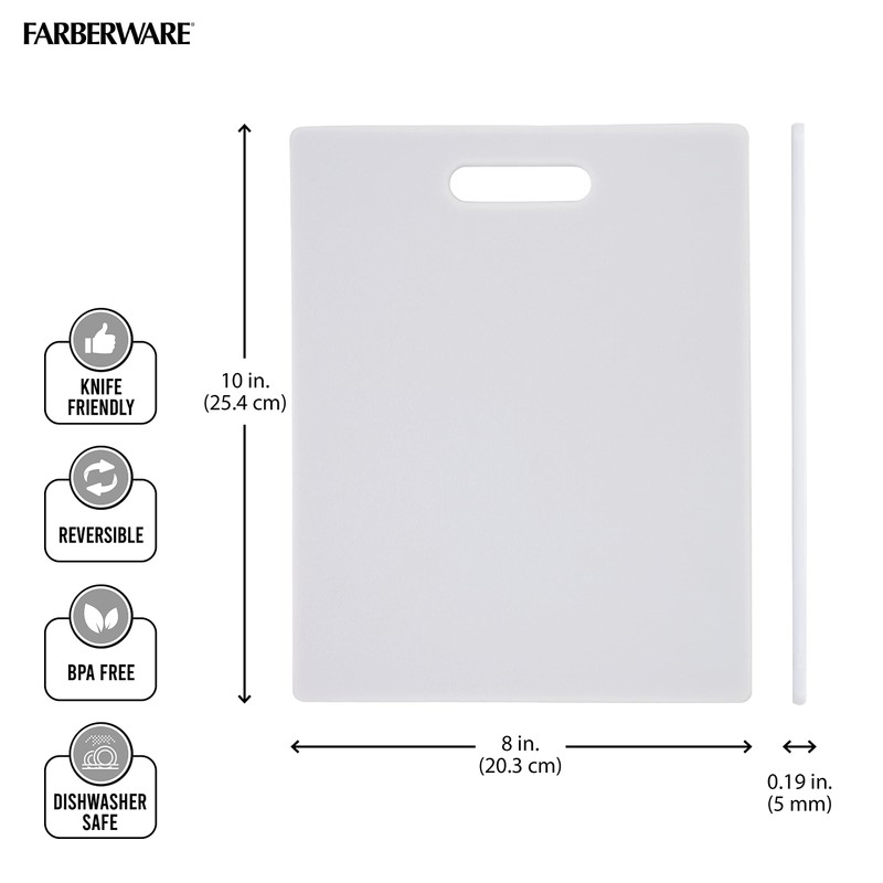FARBERWARE Reversible Plastic Cutting Board, 8x10 Inch, White, Dishwasher Safe,