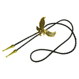 Moranse Bolo Tie with USA America Pride Flying Eagle Army Symbol Style For Genuine And Cowhide Rope (Golden Flying)