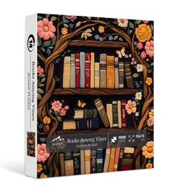 Wildflowers Bookshelf Puzzles for Adults 1000 Pieces, PICKFORU Vintage Flower Book Page Plant Jigsaw Puzzles, Unique Impossible Retro Embroidery Theme as House Decor