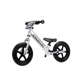 Strider 12” Pro Bike, Silver - No Pedal Balance Bicycle for Kids 18 Months to 5 Years - Includes Safety Pad, Padded Seat, Mini Grips, Flat-Free Tires & Number Plate - Tool Free