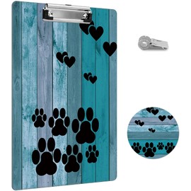 Plastic Clipboard Plus a Cute Coaster and Pen Clip, A4 Letter Size Clipboard with Retractable Hanging Hole for Nurses/Students/Office and Women, Decorative Pattern (Dog Paw）