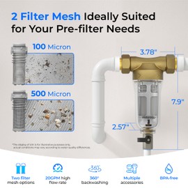 Waterdrop Spin Down Sediment Filter, Backwash Whole House Water Filter System for City/Well Water, 100 Micron+500 Micron, 1" MNPT + 3/4" FNPT + 3/4" MNPT, Traps Sand, BPA Free