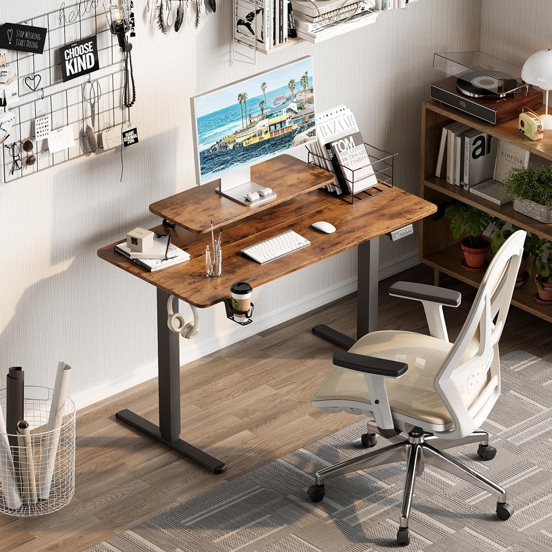 Furmax Electric Standing Desk with Monitor and Laptop Workstation, 47