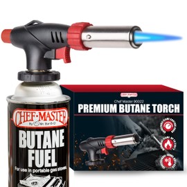 Chef Master Butane Torch Lighter, Refillable Kitchen Torch, Cooking Torch, Adjustable Flame for Creme Brulee, Desserts, BBQ, Crafts, Soldering, Indoor & Outdoor Use - Butane Not Included Model 90022