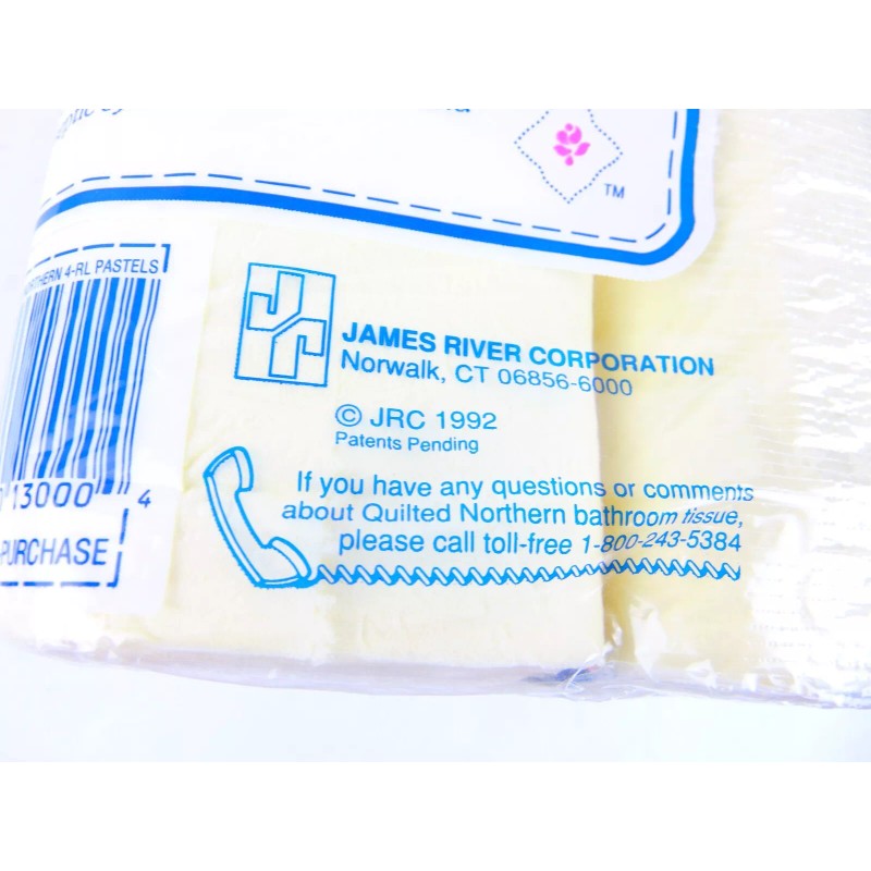 Vintage 1992 Quilted Northern Pastels Yellow Bathroom Tissue 4 Roll