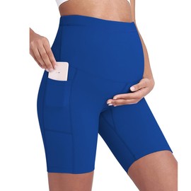 Buliezy Maternity Shorts Women's Over The Belly Pregnancy Leggings Maternity Fashion Yoga Sports Shorts, blue
