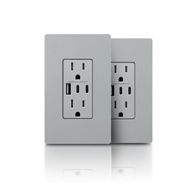TOPELER 2 Pack USB Receptacle Outlets, 30W 6.0A USB C Wall Outlet, in-Wall Charger with 15A TR Outlet, Electrical Socket with 3 USB Port, ETL & FCC Listed, Screwless Wall Plate, Gray